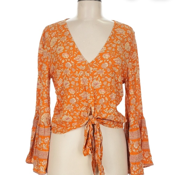 American Eagle Outfitters Orange Patterned Bohemian Long Sleeve - Picture 1 of 4
